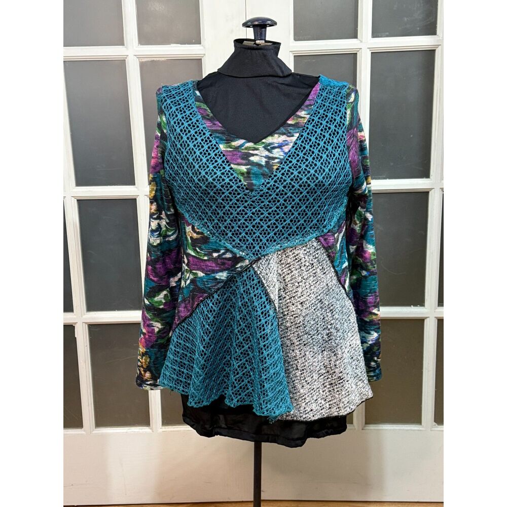 This & That Boho Patchwork Crochet Longline Tunic Top - Size S